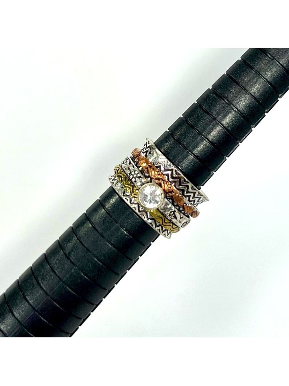 SPINNER! Vintage 925 White Topaz Spinner Ring size see photo